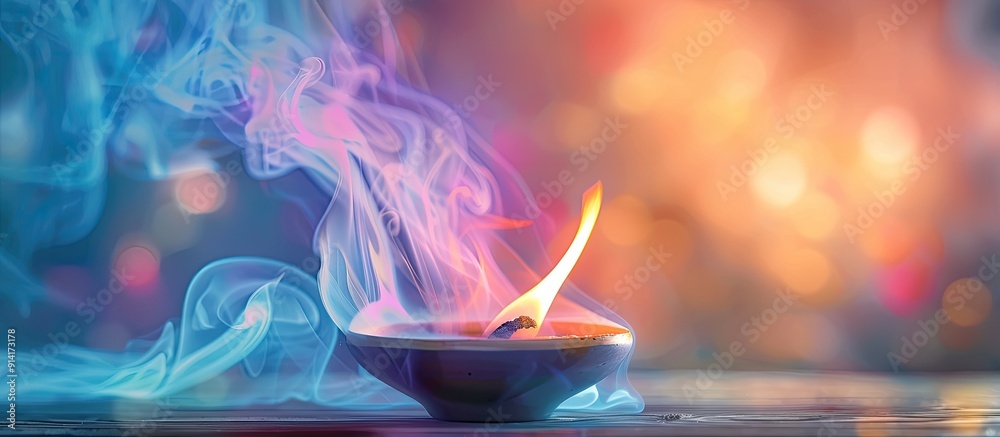 Fototapete sympathy card with a subtle background of colorful incense smoke illuminated by gentle flashes in a 