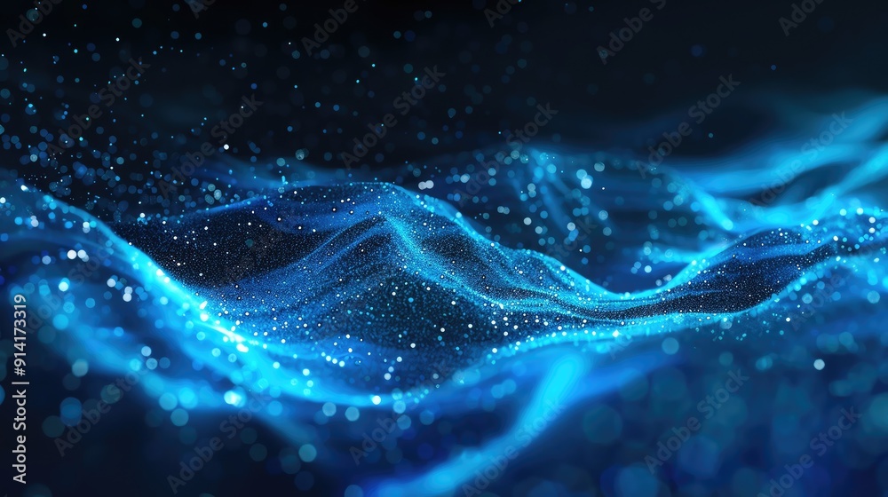 Poster stunning blue wave texture with luminous particles, creating a mesmerizing visual effect perfect for