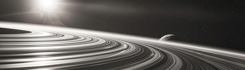 Fototapeta premium A stunning view of a planet's rings illuminated by distant sunlight, capturing the beauty and mystery of outer space.