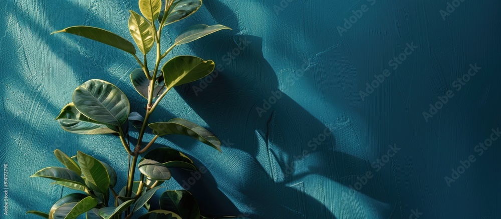 Aufkleber A plant displayed with a blue wall backdrop providing ample copy space for additional content in the image
