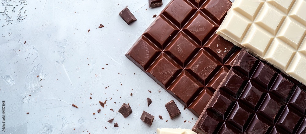 Aufkleber isolated on a white background a display of milk and dark chocolate bars with copy space image