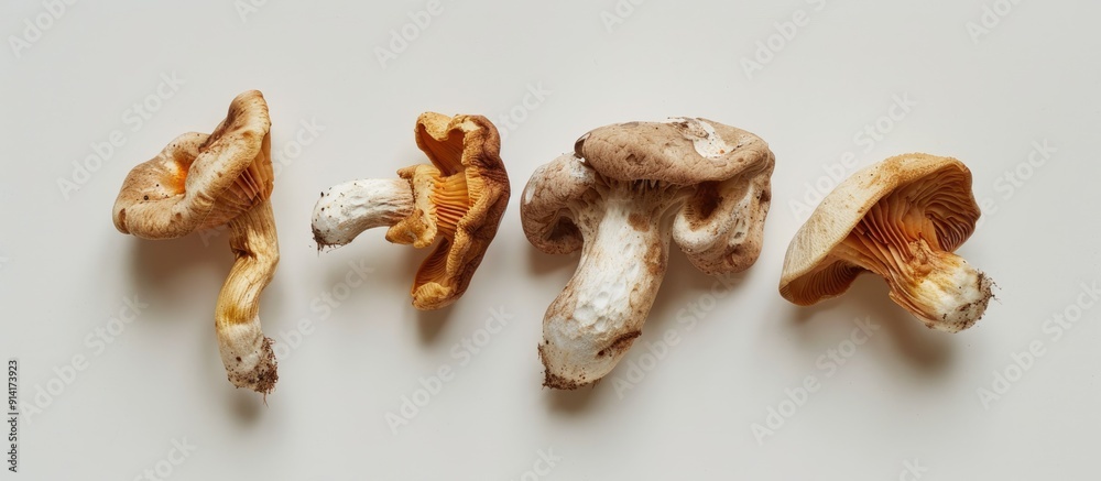 Aufkleber mushrooms dried out displayed on a white backdrop providing copy space image