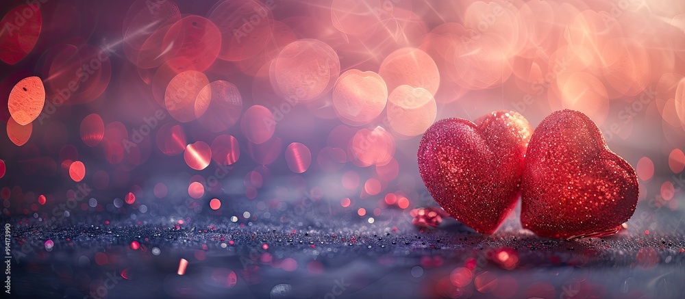 Poster Valentine s Day theme with romantic hearts on a sparkling bokeh background perfect as a copy space image