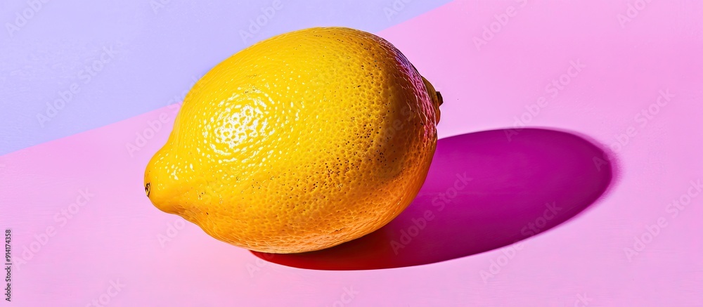 Aufkleber single lemon on a colored backdrop with copy space image