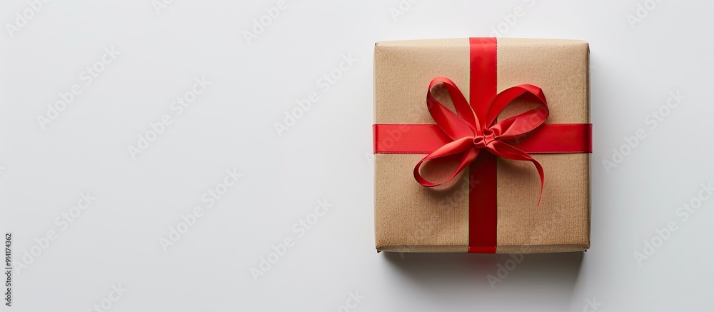Poster gift box for a birthday present shown in a close up top down view on a white background with copy sp