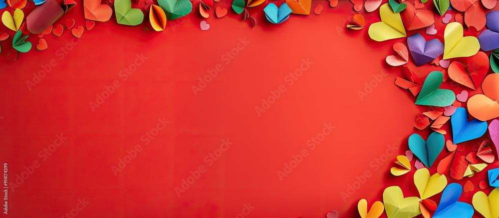 Aufkleber LGBT concept represented by a frame with colorful paper hearts on a red background with copy space image