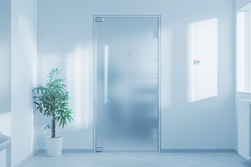 A close-up illustration of a steam room door with fogged glass panels due to the heat.