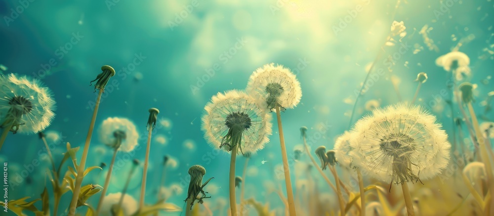 Aufkleber nature backgrounds with dandelion flowers offer a serene aesthetic with ample copy space image for v