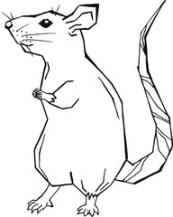 Line art rat, funny pets, emotions of happiness, drawing for children