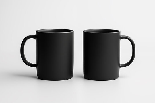 Black mug mockup on grey background