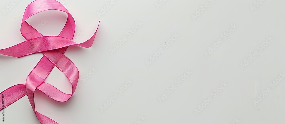 Aufkleber Top view of a pink ribbon symbolizing breast cancer awareness on a white background with empty space for text and other elements in the image. Creative banner. Copyspace image