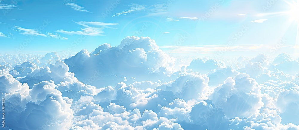 Poster the vast blue sky with fluffy clouds suitable as a copy space image