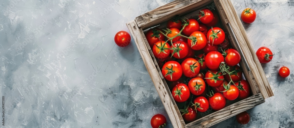 Aufkleber wooden box filled with vibrant red tomatoes on a light backdrop highlighting eco friendly theme and 