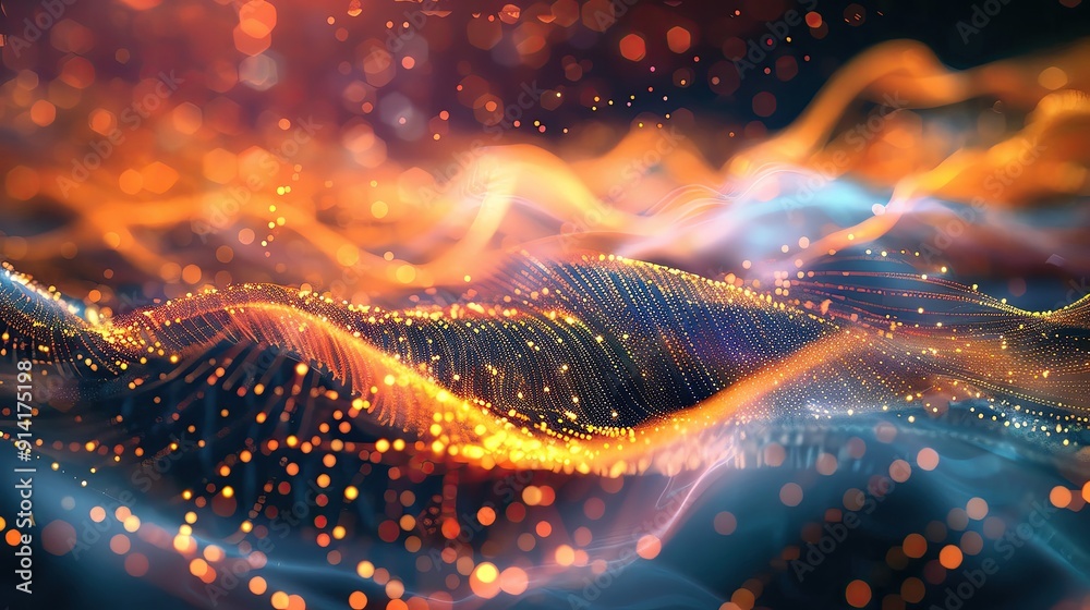 Poster vibrant abstract waves of light and color, creating a dynamic visual experience of motion and energy