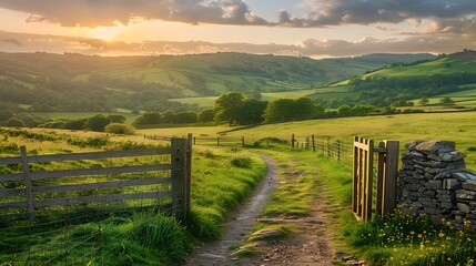 Sunset over Rolling Hills with a Pathway