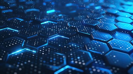 Fototapeta premium A vibrant blue abstract background featuring glowing hexagonal shapes, perfect for technology and modern design projects.