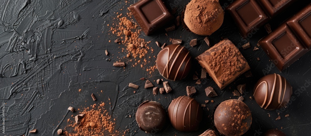 Aufkleber japanese gourmet chocolates with a soft cocoa dusting on a black backdrop featuring copy space image
