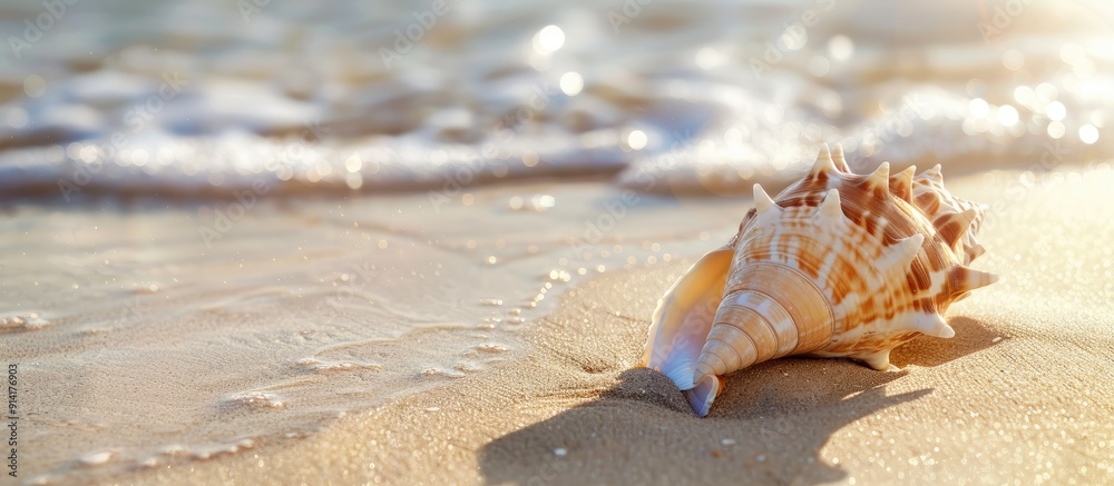 Aufkleber a stunning seashell on a sandy beach with ample copy space image