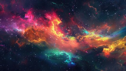 Fototapeta premium Vibrant cosmic nebula with swirling colors of pink, blue, and orange, creating a stunning backdrop of the universe.