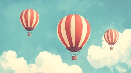 Naklejka premium Bright Hot Air Balloons Ascending in a Colorful Sky - Illustration of Joyful Adventure and Freedom