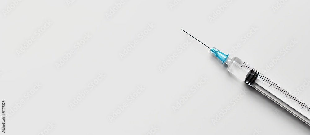 Poster Isolated white background featuring medical syringe with needle ideal for adding text or designs commonly known as copy space image