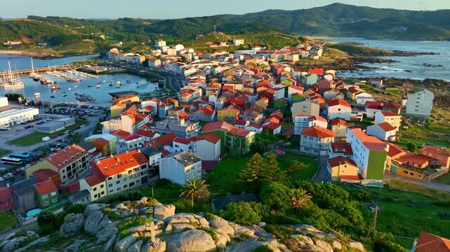 picturesque fishing village in Galicia, Spain, village on the Atlantic Ocean coast Costa de la Muerte in Spain, Camino dos Faros, Camino de Santiago pilgrimage