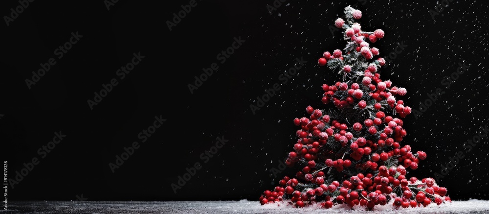 Aufkleber a festive christmas tree symbol made of frozen red berries set against a black backdrop ideal for co