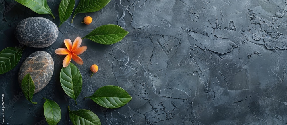 Aufkleber gray background with spa stones and a flower perfect for a copy space image