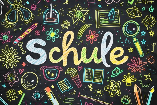 Kreative Schultafel mit buntem Schriftzug &ndash; Spielerische Lernmotivation
