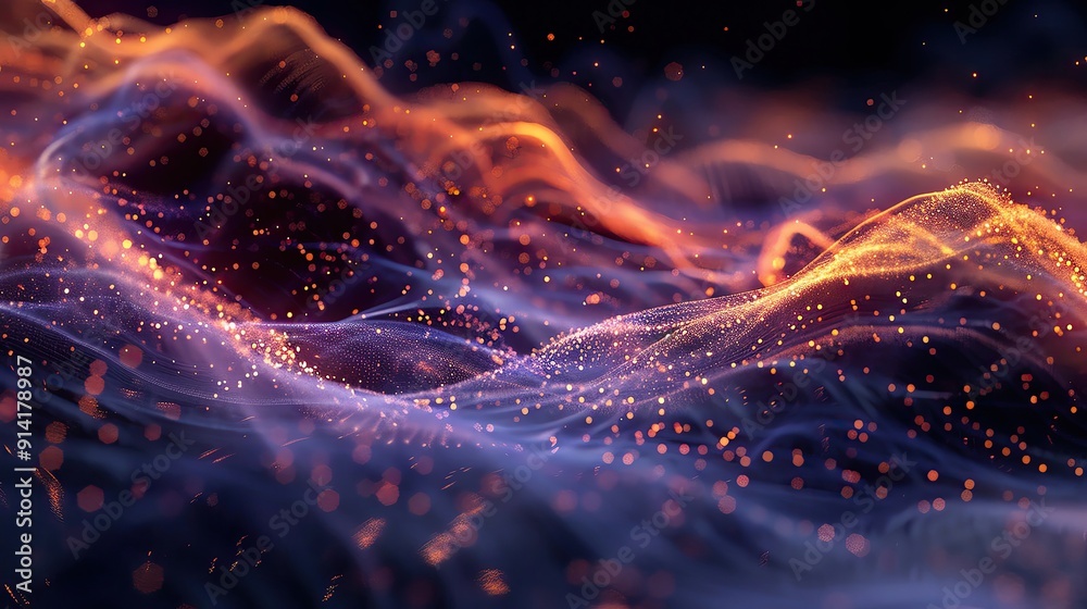 Poster abstract flowing waves of light with vibrant colors, creating a mesmerizing visual experience in a d