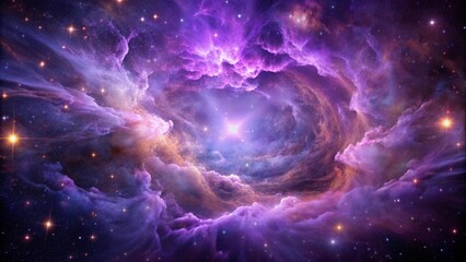 Purple gas nebulae in space and sparkling stars
