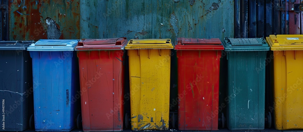 Poster recycle bins of various colors are shown in the copy space image