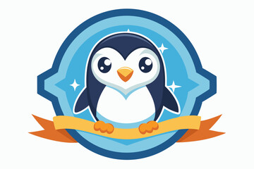 Cute Cartoon Penguin with Blue and Yellow Ribbon