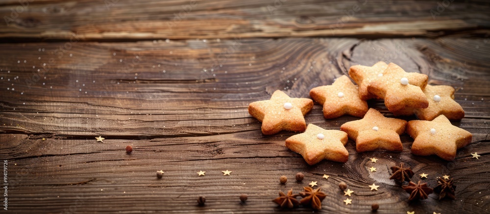 Poster rustic wooden backdrop for a holiday cookie with copy space image