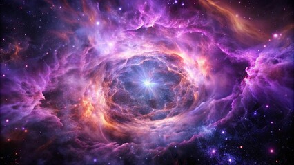 Purple gas nebulae in space and sparkling stars