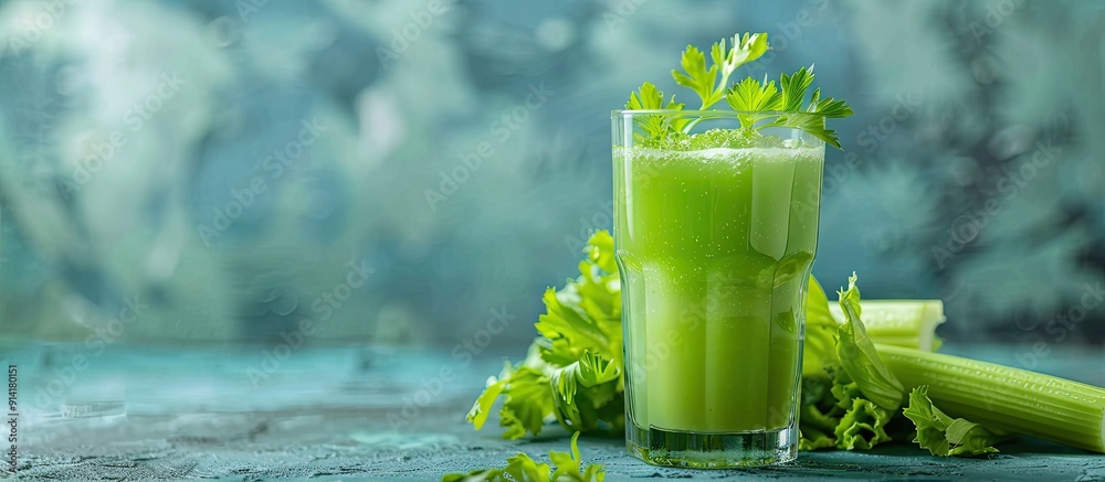 Aufkleber glass of refreshing celery juice with green color and copy space image