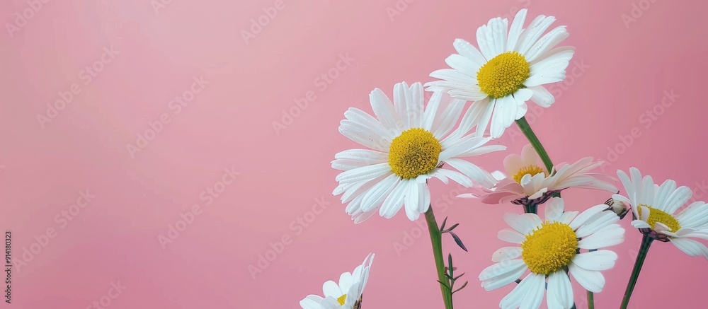 Poster Group of chamomile flowers displayed with copy space image
