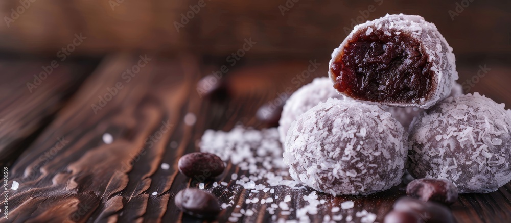 Poster Ohagi filled with delicious sweet red bean paste displayed in a serene copy space image
