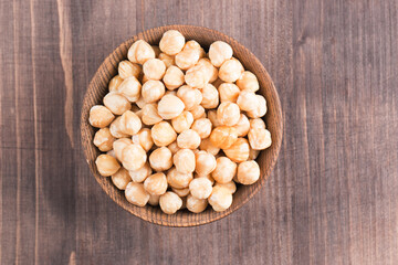 Organic hazelnuts in a bowl. 