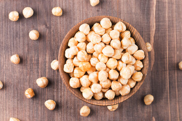 Organic hazelnuts in a bowl. 