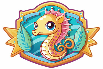 Cartoon Seahorse with Crown in Decorative Frame