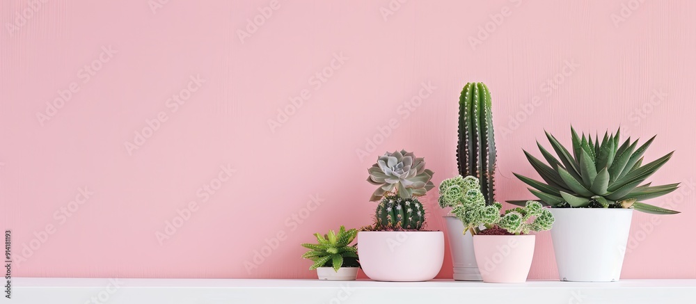 Aufkleber an isolated image of a white office desk featuring succulent flowers in pots with cacti on the table
