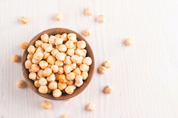 Organic hazelnuts in a bowl. 