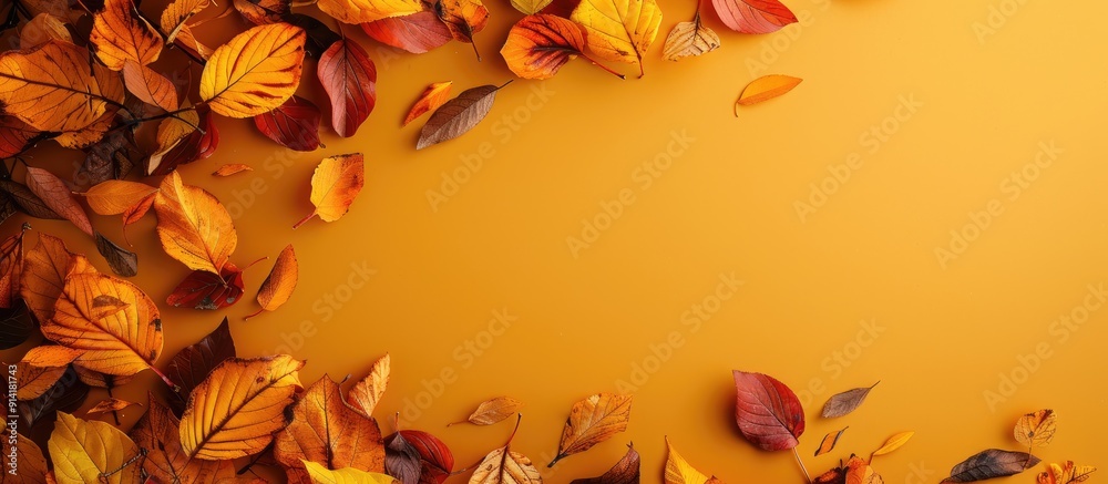 Poster A fall foliage frame set against a yellow backdrop with ample space for additional images or text