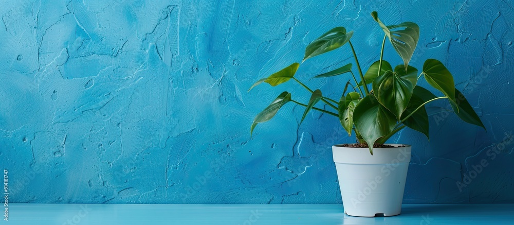 Aufkleber A plant displayed with a blue wall backdrop providing ample copy space for additional content in the image