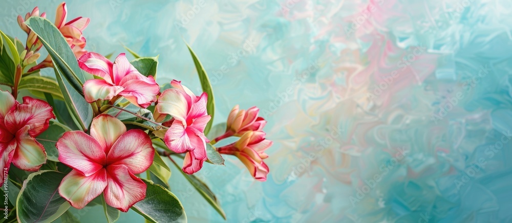 Aufkleber tropical design featuring an adenium or desert rose impala lily and mock azalea flower against a gar