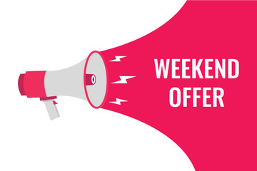 weekend offer button, banner, label, template for website. weekend offer text with colorful megaphone icon
