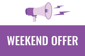 weekend offer button, banner, label, template for website. weekend offer text with colorful megaphone icon
