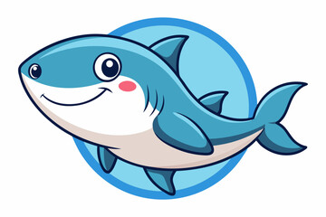Cartoon Illustration of a Smiling Blue Shark with a White Underbelly
