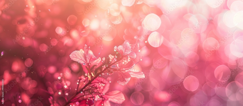 Wall mural pink bokeh creates a soft dreamy background in this copy space image